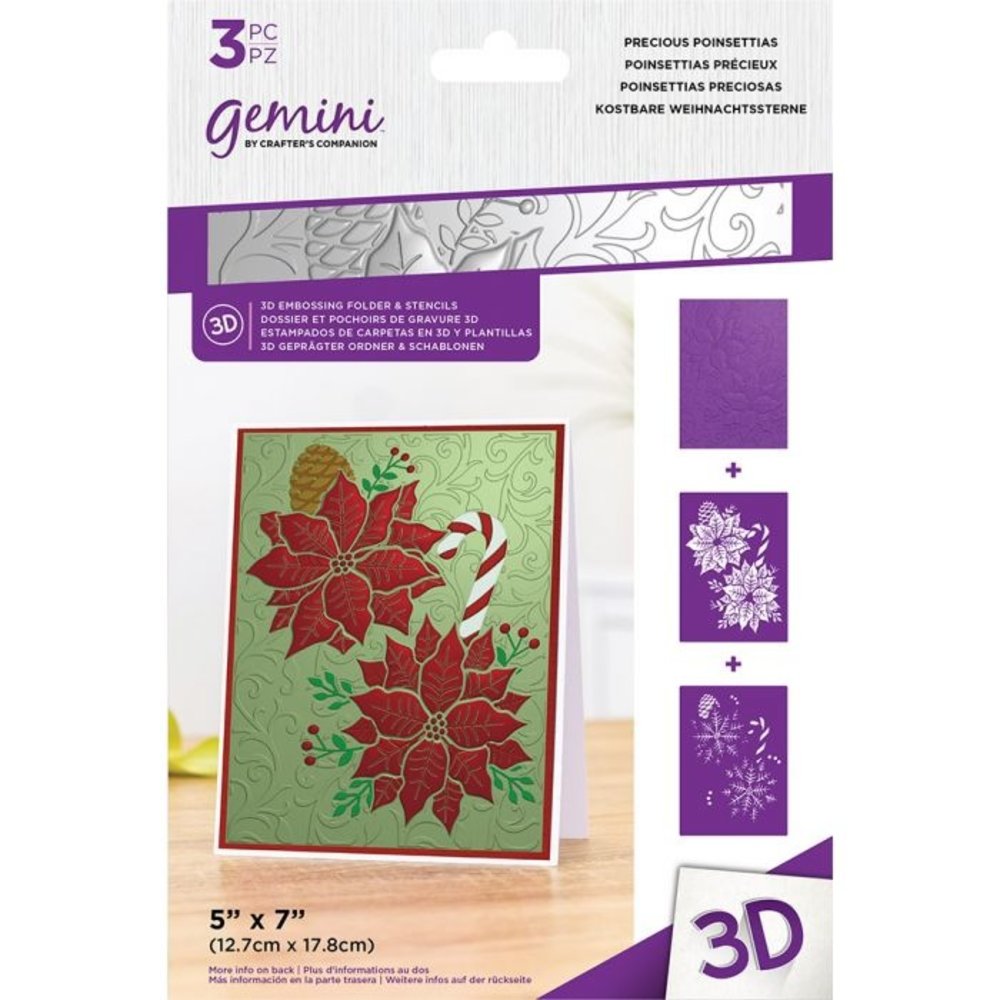 Gemini Precious Poinsettias 3D Embossing Folder & Stencil (GEM-EF5-3D-PRPO) (DISCONTINUED) Gemini Precious Poinsettias 3D Embossing Folder & Stencil (GEM-EF5-3D-PRPO) (DISCONTINUED)