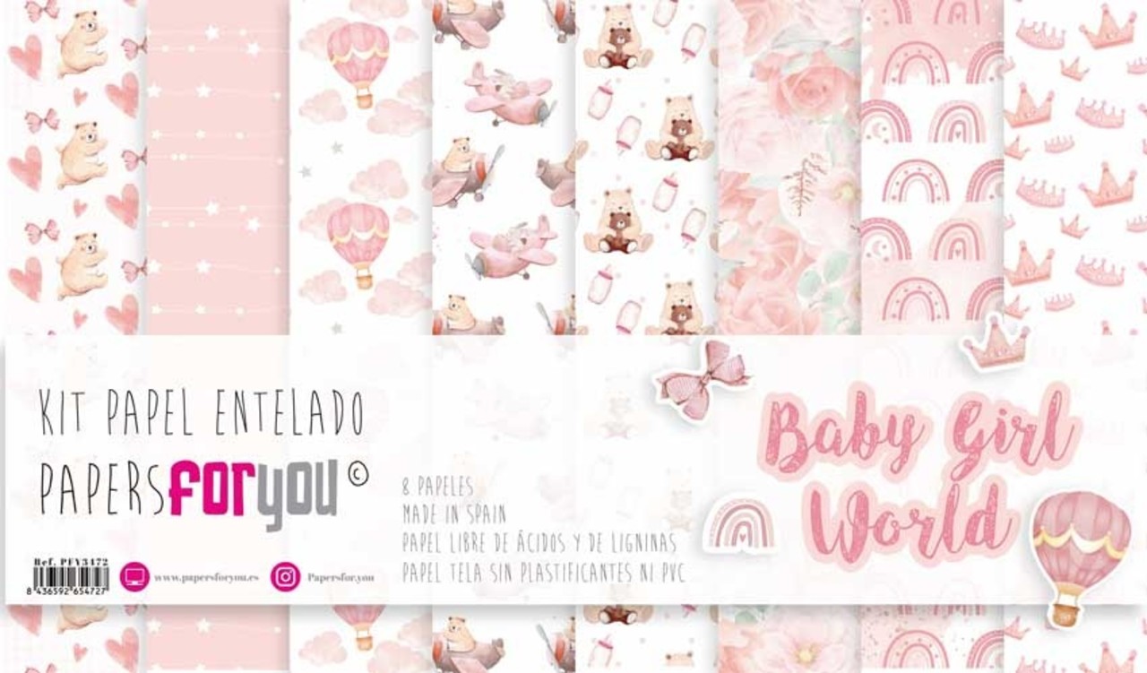 Papers For You Baby Girl World Canvas Scrap Pack (8pcs) (PFY-3472) (DISCONTINUED)