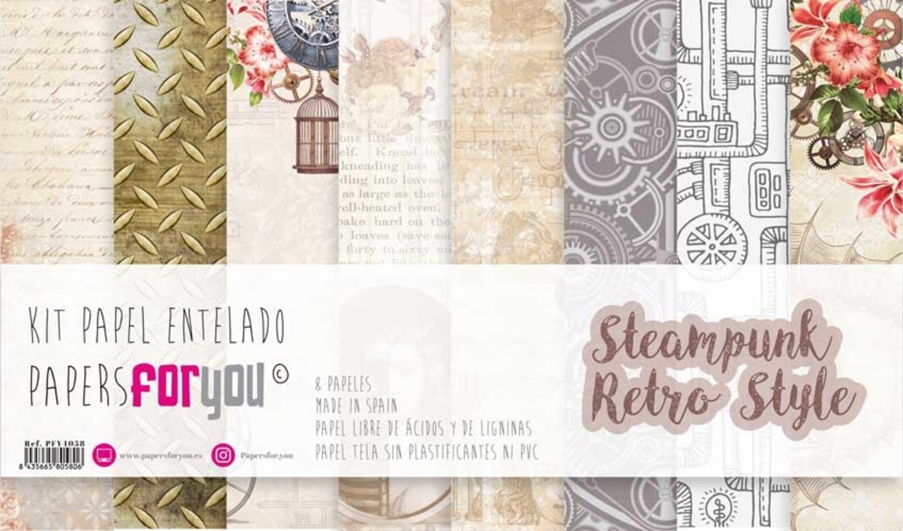 Papers For You Steampunk Retro Style Canvas Scrap Pack (8pcs) (PFY-4058) (DISCONTINUED)
