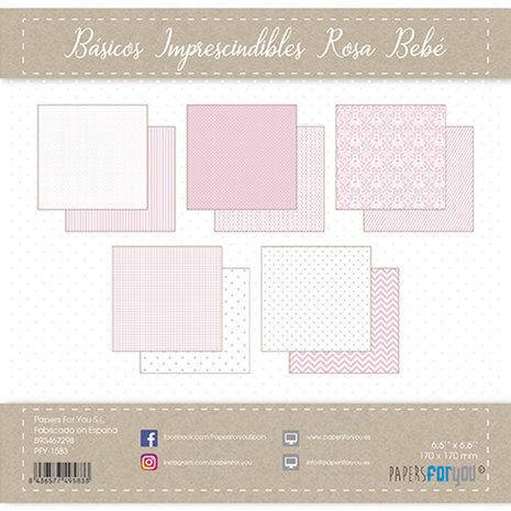 Papers For You Basicos Imprescindibles Rosa Bebe Mini Scrap Paper Pack (25pcs) (PFY-1583) (DISCONTINUED)