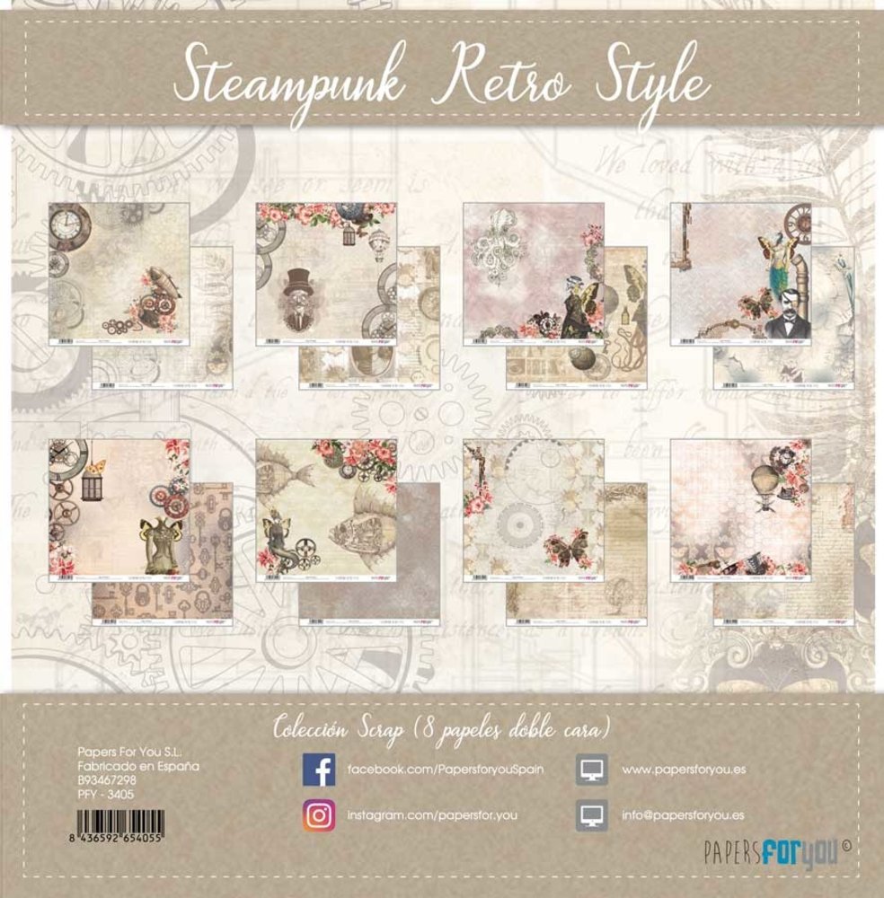 Papers For You Steampunk Retro Style Scrap Paper Pack (8pcs) (PFY-3405) (DISCONTINUED)