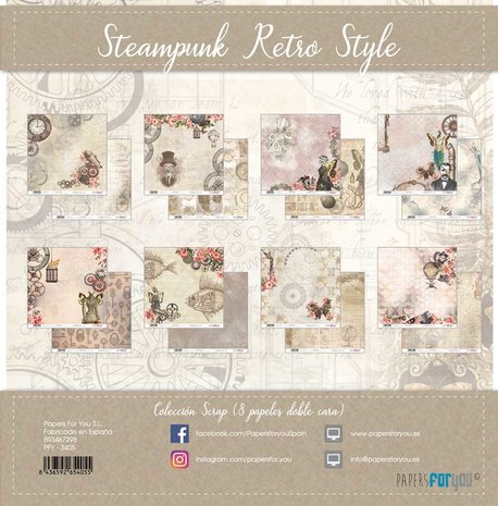 Papers For You Steampunk Retro Style Scrap Paper Pack (8pcs) (PFY-3405) (DISCONTINUED)