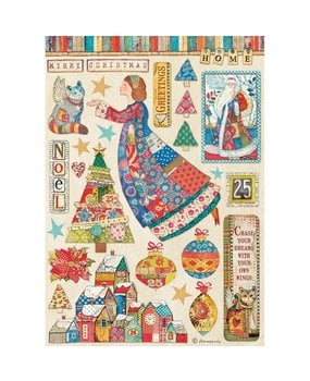 Stamperia Rice Paper A4 Christmas Patchwork Elements (6pcs) (DFSA4587) (DISCONTINUED)