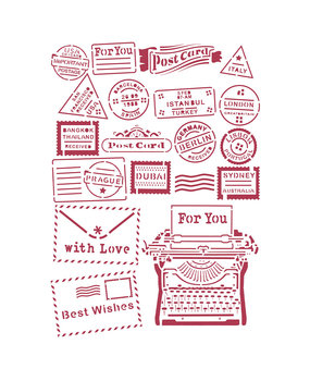 Stamperia Stencil A4 Romantic Christmas Type Writer (KSG472) (DISCONTINUED)