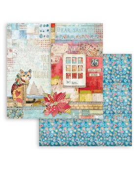 Stamperia Christmas Patchwork Cat 12x12 Inch Paper Sheets (10pcs) (SBB806) (DISCONTINUED)