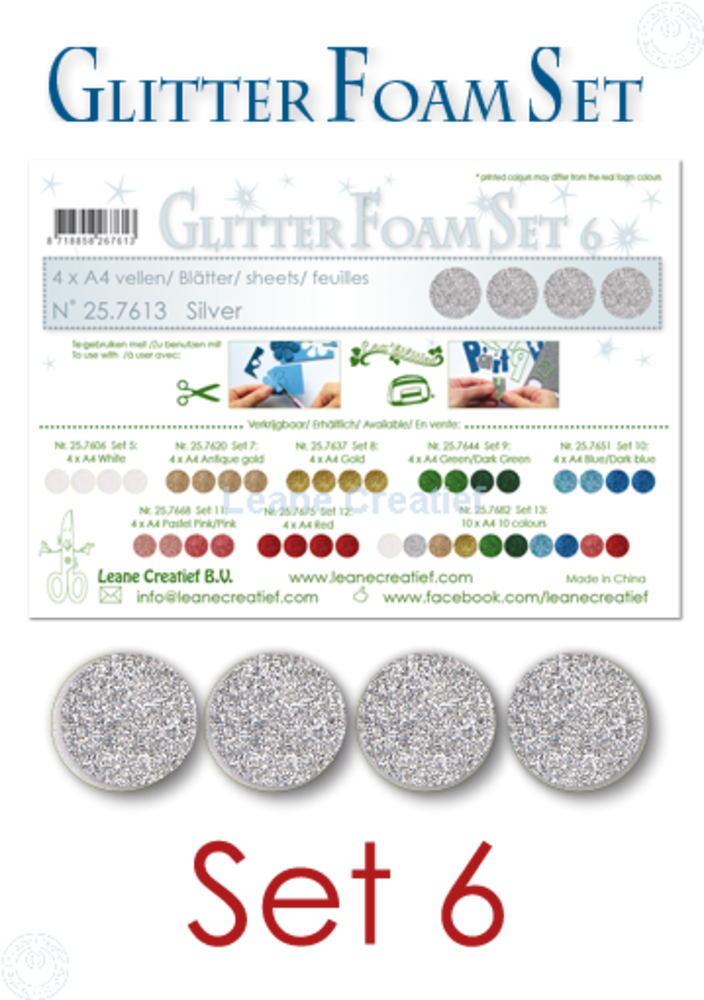 Leane Creatief Glitter Foam Sheets A4 Silver (4pcs) (25.7613) (DISCONTINUED)