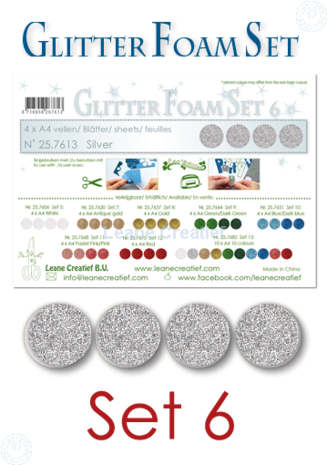 Leane Creatief Glitter Foam Sheets A4 Silver (4pcs) (25.7613) (DISCONTINUED)