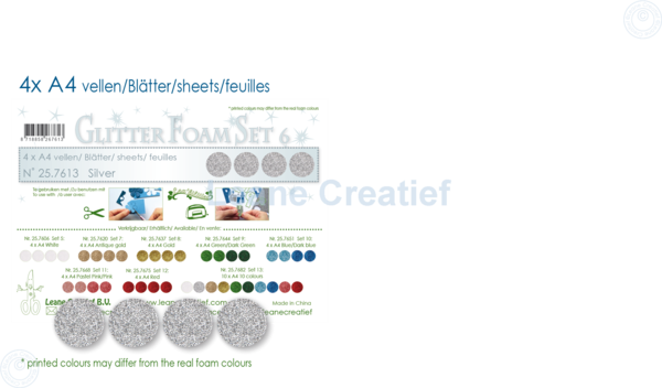 Leane Creatief Glitter Foam Sheets A4 Silver (4pcs) (25.7613) (DISCONTINUED)
