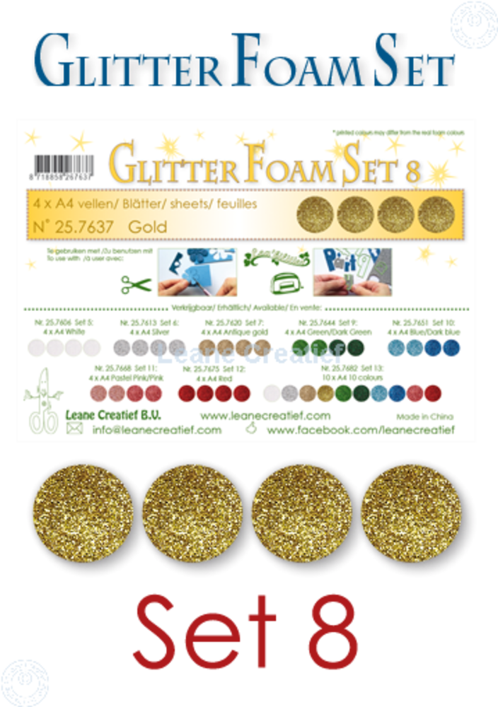 Leane Creatief Glitter Foam Sheets A4 Gold (25.7637) (DISCONTINUED)