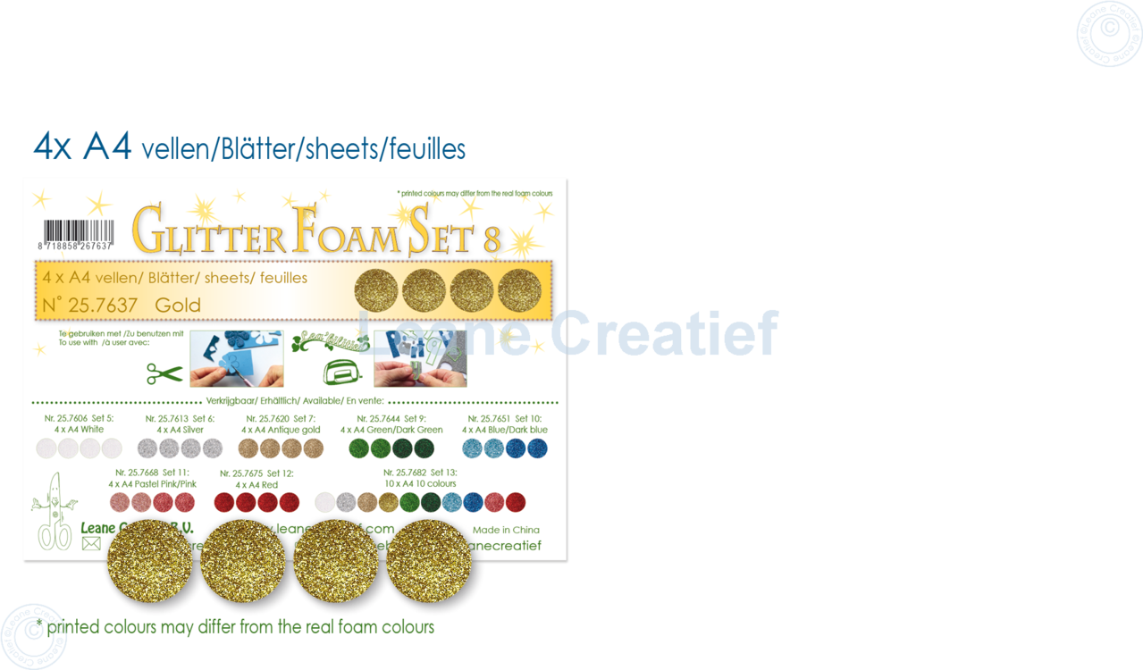 Leane Creatief Glitter Foam Sheets A4 Gold (25.7637) (DISCONTINUED)