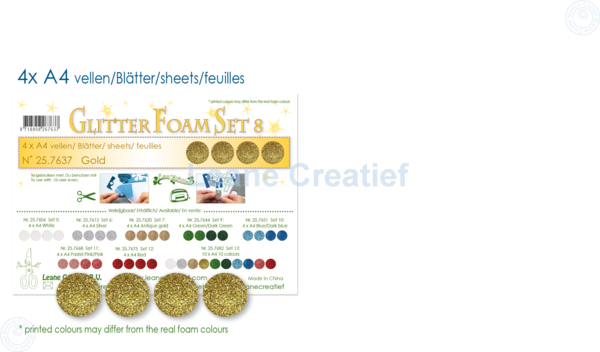 Leane Creatief Glitter Foam Sheets A4 Gold (25.7637) (DISCONTINUED)