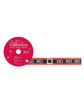 Papermania Create Christmas Satin Christmas Ribbon Ho Ho Ho (3m) (PMA 367969) (DISCONTINUED)