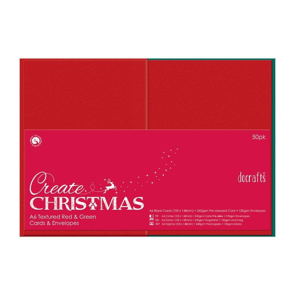 Papermania Create Christmas Cards & Envelopes A6 Textured Red & Green (PMA 151904)