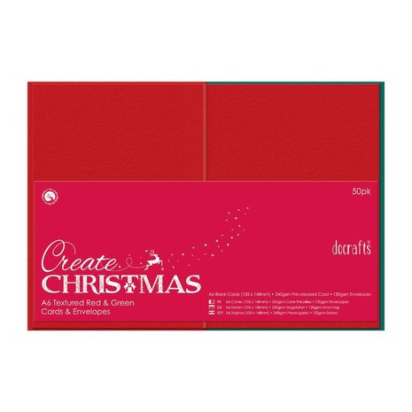 Papermania Create Christmas Cards & Envelopes A6 Textured Red & Green (PMA 151904)