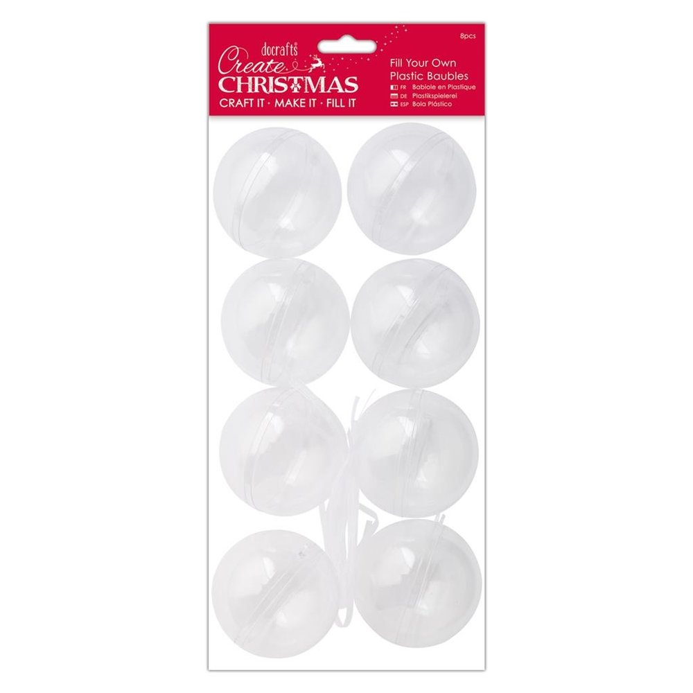 Papermania Create Christmas Plastic Fillable Baubles 70mm (8pcs) ( PMA 105928) (DISCONTINUED)