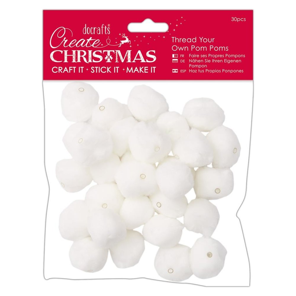 Papermania Create Christmas Thread Your Own Pom Poms White (30pcs) (PMA 105959) (DISCONTINUED)