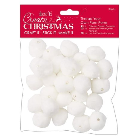 Papermania Create Christmas Thread Your Own Pom Poms White (30pcs) (PMA 105959) (DISCONTINUED)