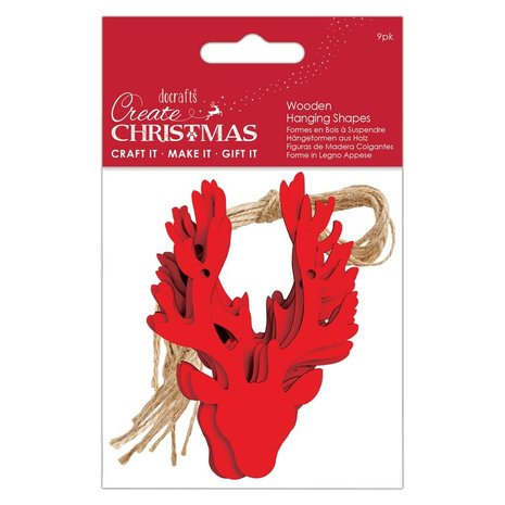 Papermania Create Christmas Wooden Hanging Stag Heads Red (9pcs) (PMA 174999) (DISCONTINUED)
