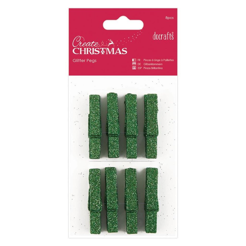 Papermania Create Christmas Glitter Pegs Green (8pcs) (PMA 174927) (DISCONTINUED)