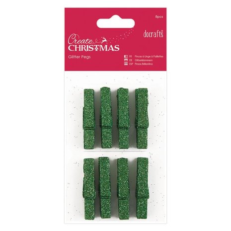 Papermania Create Christmas Glitter Pegs Green (8pcs) (PMA 174927) (DISCONTINUED)