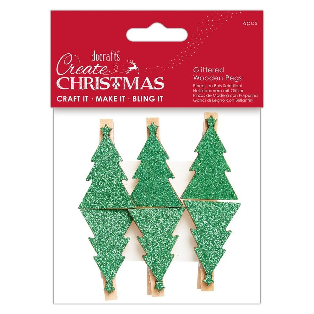 Papermania Create Christmas Glittered Wooden Pegs Tree (6pcs) (PMA 174950) (DISCONTINUED) Papermania Create Christmas Glittered Wooden Pegs Tree (6pcs) (PMA 174950) (DISCONTINUED)