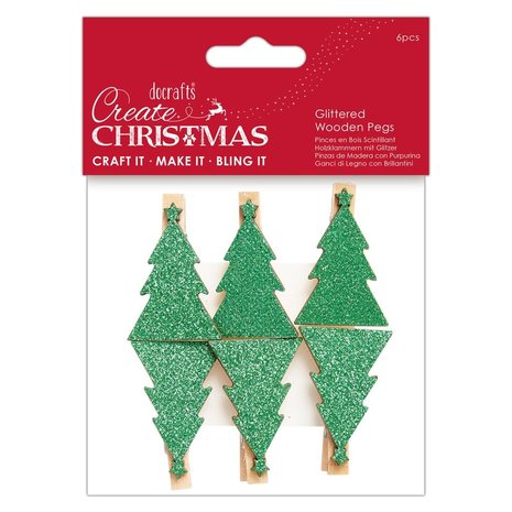 Papermania Create Christmas Glittered Wooden Pegs Tree (6pcs) (PMA 174950) (DISCONTINUED) Papermania Create Christmas Glittered Wooden Pegs Tree (6pcs) (PMA 174950) (DISCONTINUED)