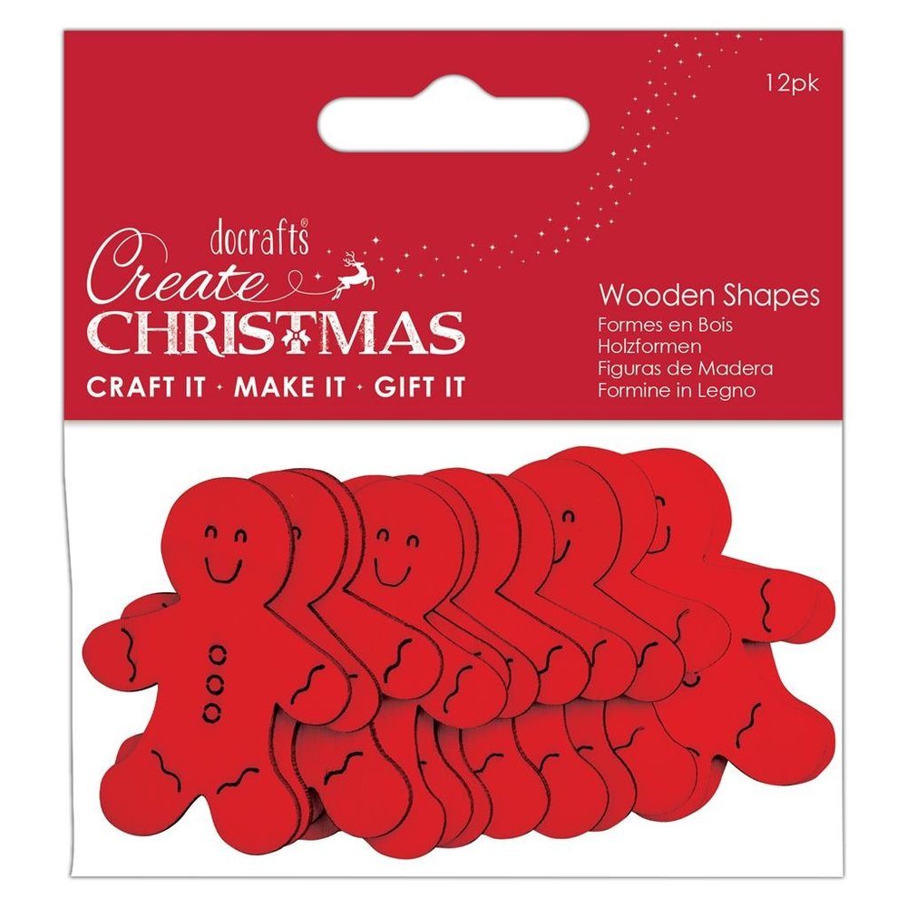 Papermania Create Christmas Wooden Shapes Gingerbread Men Red (12pcs) (PMA 174579) (DISCONTINUED)