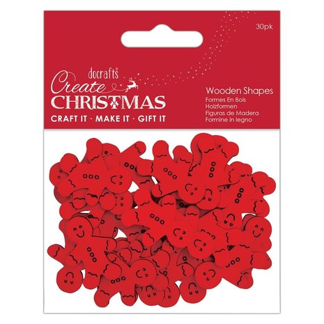Papermania Create Christmas Wooden Shapes Mini Gingerbread Men Red (30pcs) (PMA 174581) (DISCONTINUED)