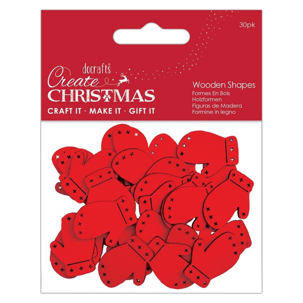 Papermania Create Christmas Wooden Shapes Mini Mittens Red (30pcs) (PMA 174589) (DISCONTINUED)