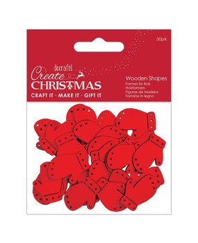 Papermania Create Christmas Wooden Shapes Mini Mittens Red (30pcs) (PMA 174589) (DISCONTINUED)