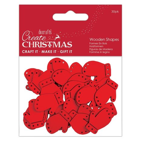 Papermania Create Christmas Wooden Shapes Mini Mittens Red (30pcs) (PMA 174589) (DISCONTINUED)