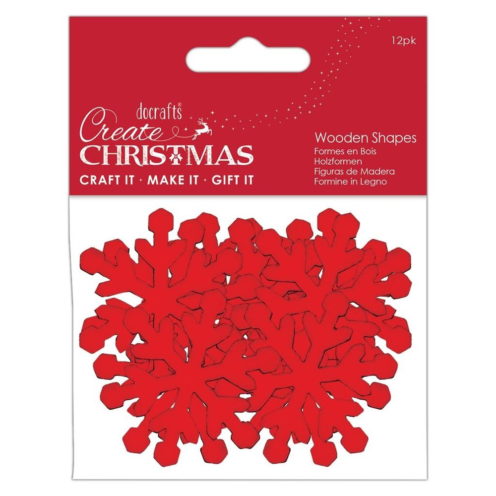Papermania Create Christmas Wooden Shapes Snowflakes Red (12pcs) (PMA 174575) (DISCONTINUED)