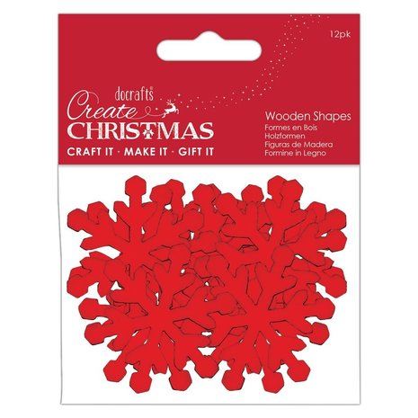 Papermania Create Christmas Wooden Shapes Snowflakes Red (12pcs) (PMA 174575) (DISCONTINUED)