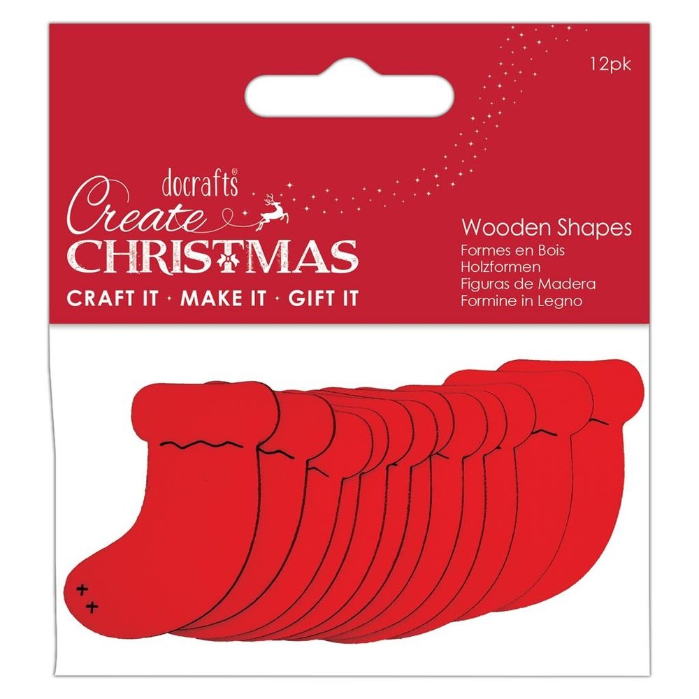 Papermania Create Christmas Wooden Shapes Stockings Red (12pcs) (PMA 174583) (DISCONTINUED)