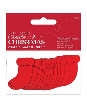 Papermania Create Christmas Wooden Shapes Stockings Red (12pcs) (PMA 174583) (DISCONTINUED)