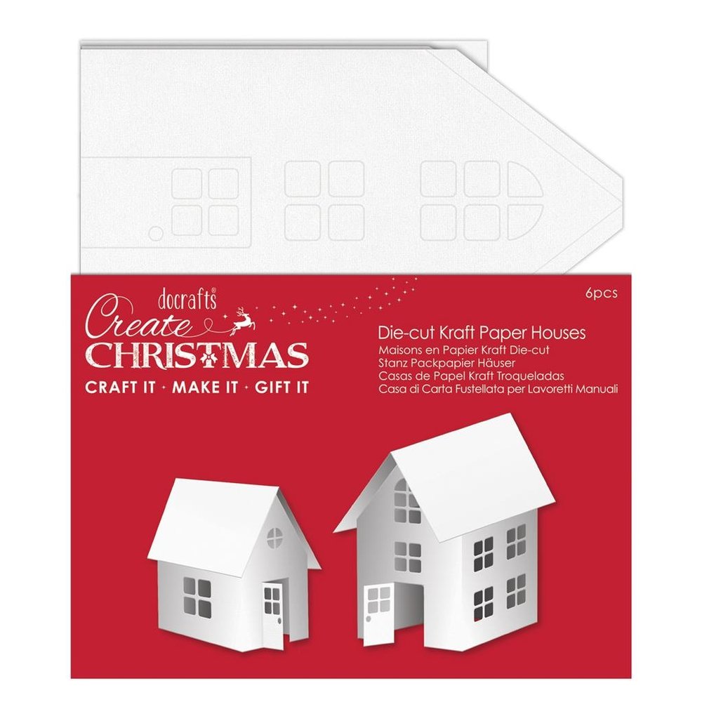 Papermania Create Christmas Die-cut Kraft Paper Houses White (6pcs) (PMA 157998) (DISCONTINUED)