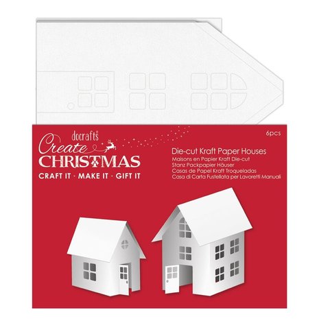 Papermania Create Christmas Die-cut Kraft Paper Houses White (6pcs) (PMA 157998) (DISCONTINUED)