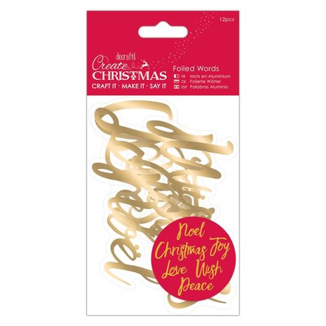 Papermania Create Christmas Foiled Words Gold (12pcs) (PMA 157959) (DISCONTINUED)