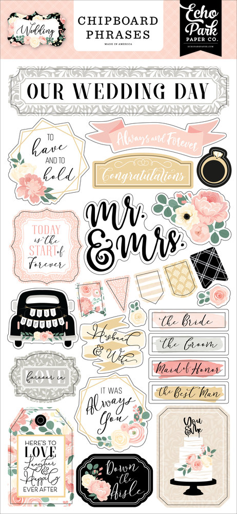 Echo Park Wedding Chipboard Phrases (WED258022) (OUTLET)