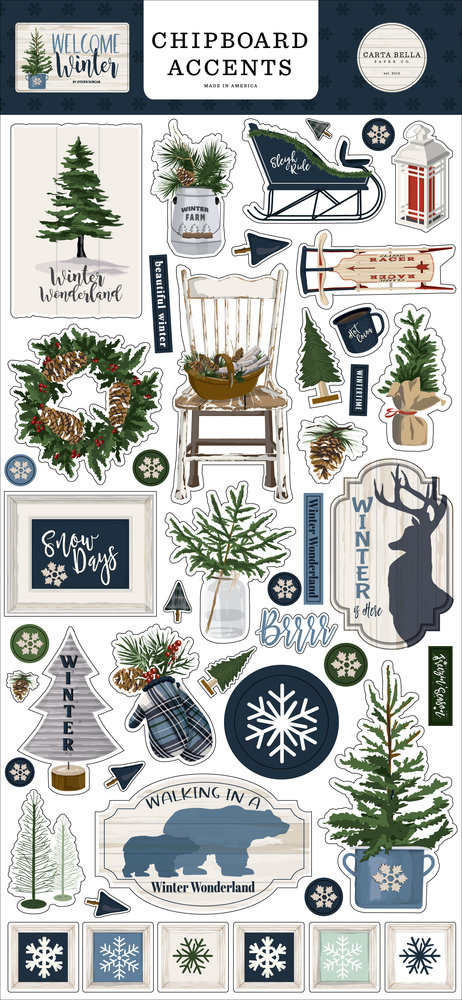 Carta Bella Welcome Winter Chipboard Accents (CBWW142021) (OUTLET)