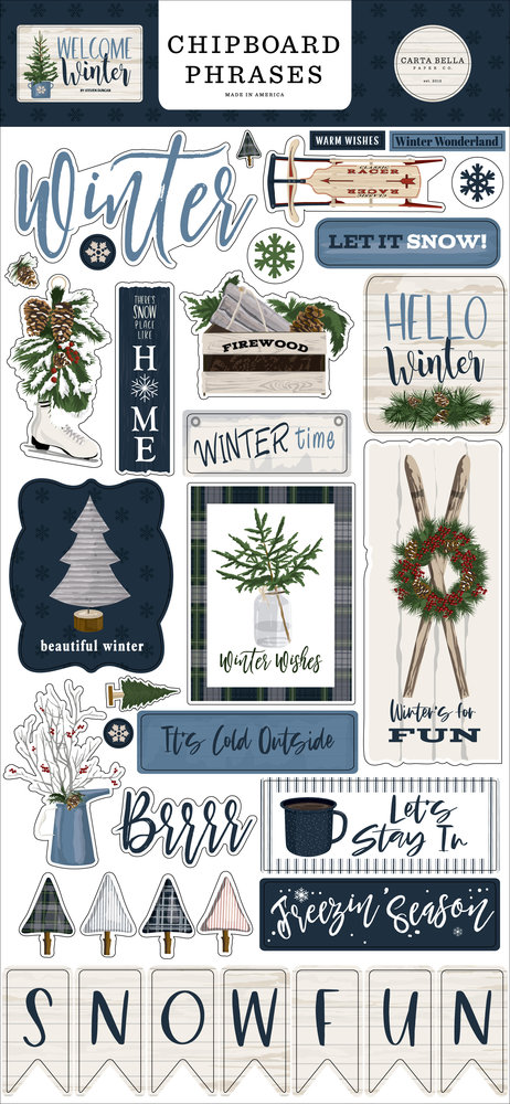 Carta Bella Welcome Winter Chipboard Phrases (CBWW142022) (OUTLET)
