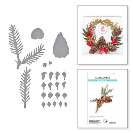Spellbinders Pine Cone and Evergreen Bough with Ladybugs Etched Dies (S4-1112) (OUTLET)
