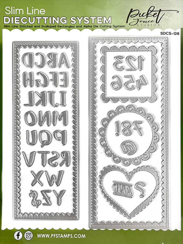 Picket Fence Studios Stitched and Scalloped Rectangles and Alpha Slim Line Die Cutting System (SDCS-126) (OUTLET)
