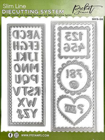 Picket Fence Studios Stitched and Scalloped Rectangles and Alpha Slim Line Die Cutting System (SDCS-126) (OUTLET)