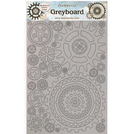 Stamperia Greyboard A4 Lady Vagabond Lifestyle Gears Gauge (KLSPDA448) (DISCONTINUED)
