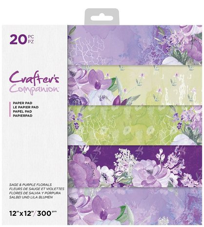 Crafter's Companion Sage & Purple Florals 12x12 Inch Paper Pad (CC-PAD12-SAPU) (OUTLET)