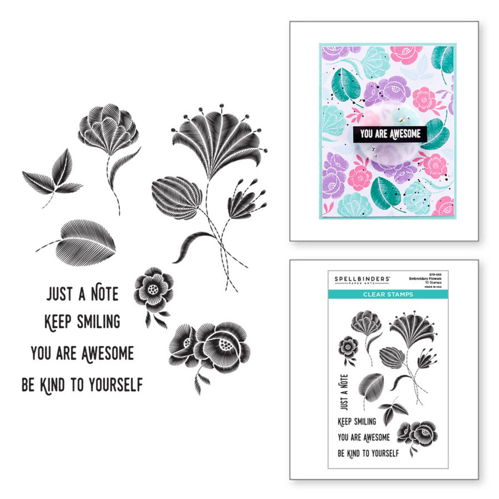 Spellbinders Embroidery Flowers Clear Stamp (STP-053) (OUTLET)