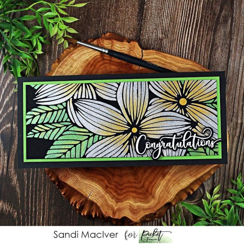 Picket Fence Studios Slim Line Plumeria Flowers 4x10 Inch Stencil (SC-276) (OUTLET)