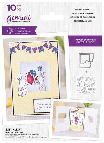 Gemini Birthday Bunny Stamp & Die (GEM-STD-BIBUN) (OUTLET)