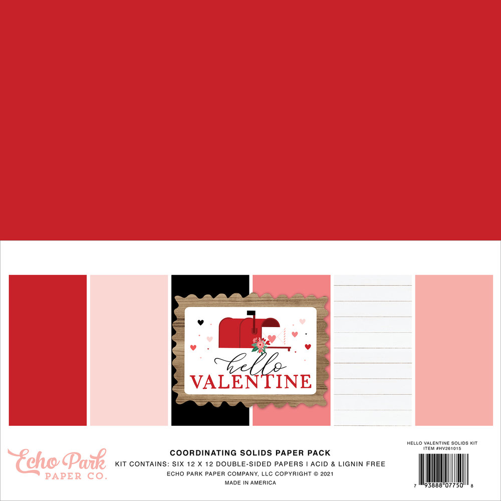 Echo Park Hello Valentine 12x12 Inch Coordinating Solids Paper Pack (HV261015) (DISCONTINUED) Echo Park Hello Valentine 12x12 Inch Coordinating Solids Paper Pack (HV261015) (DISCONTINUED)